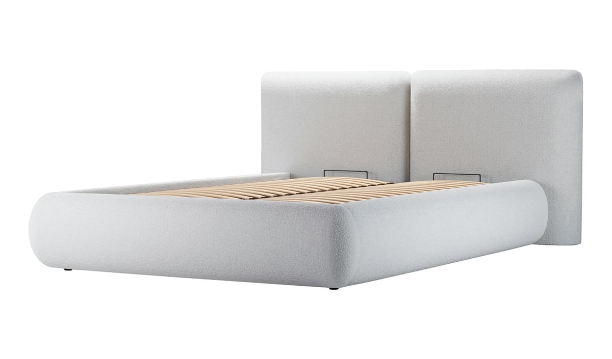 Lit rembourré Agape 160x200cm avec sommier relevable et coffre de rangement