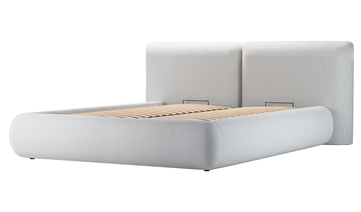 Lit rembourré Agape 180x200cm avec sommier relevable et coffre de rangement