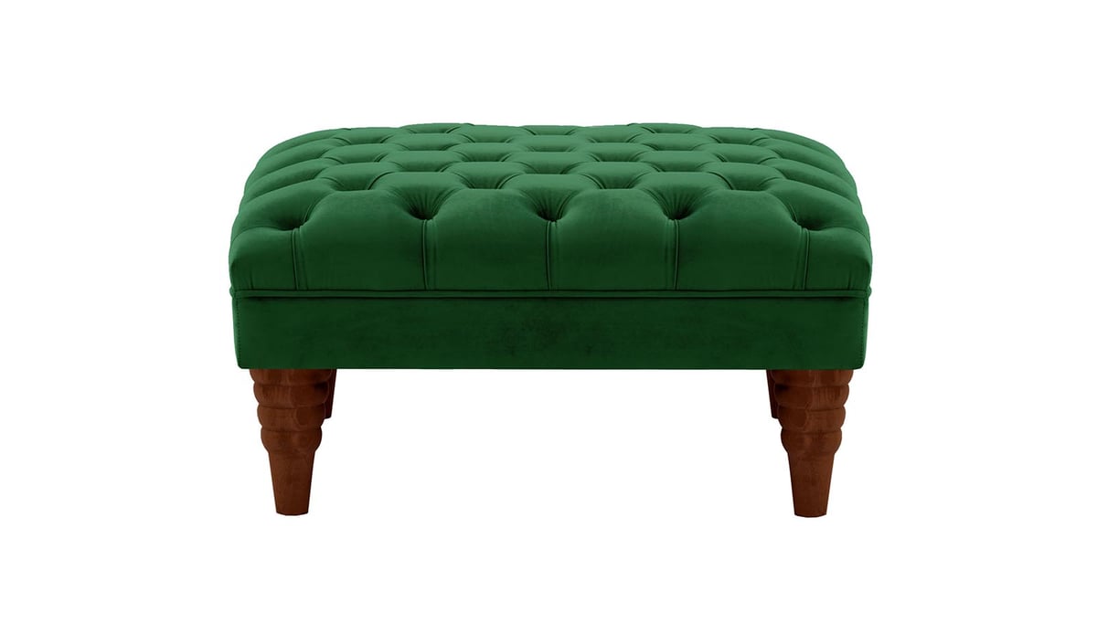 Pouf capitonné Chester Max, vert foncé - Velluto 10, Couleur des pieds: Chêne foncé
