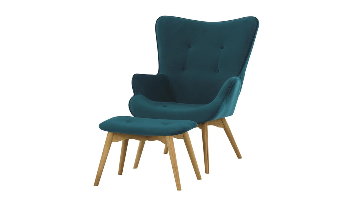 Fauteuil à oreilles avec repose-pied Ducan Velvet