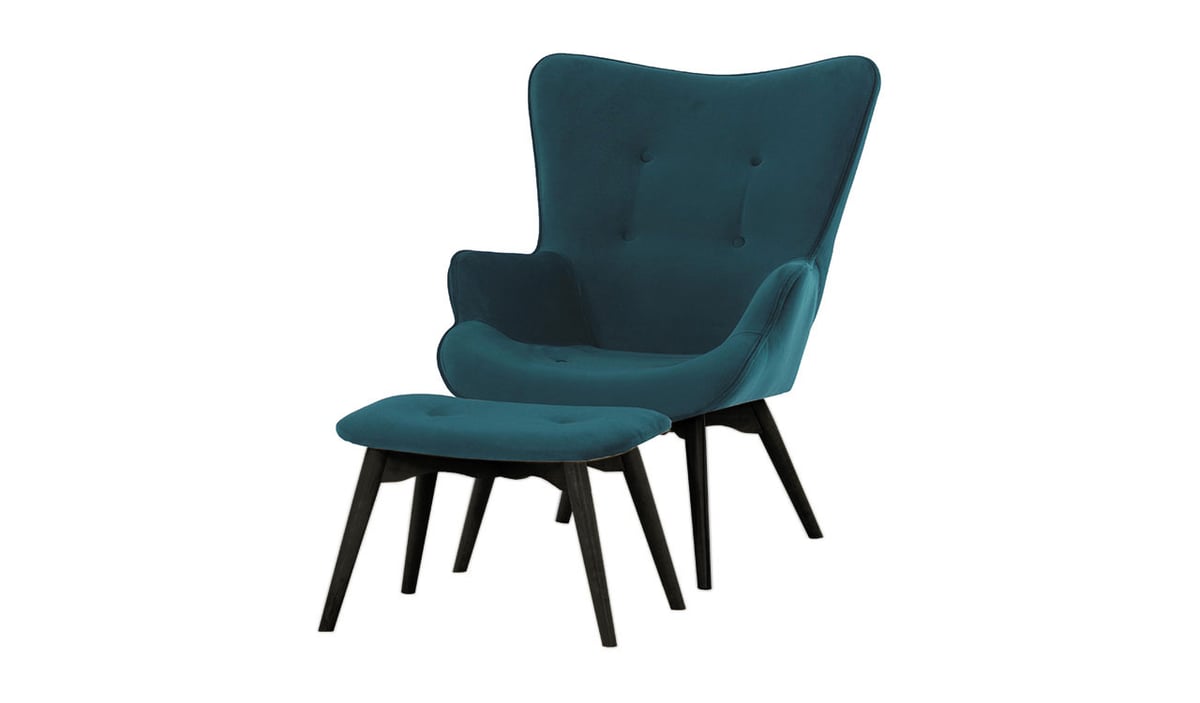 Fauteuil à oreilles avec repose-pied Ducan Velvet — vue 4